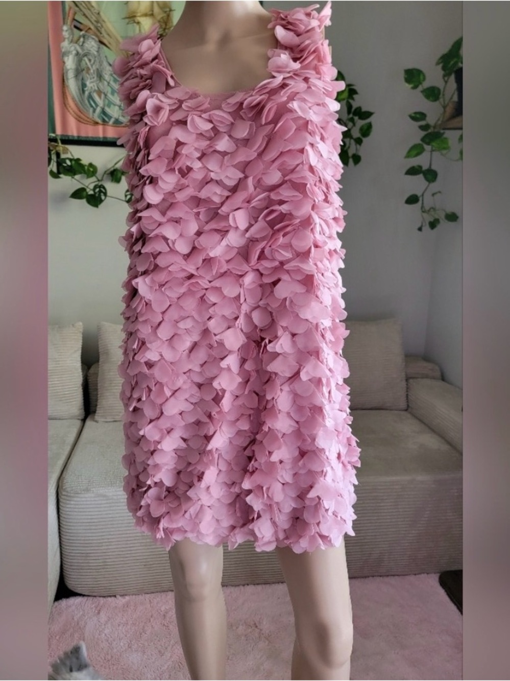 Petal-Trim Sleeveless Mini Dress in Blush Pink